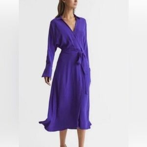 REISS Cecily Wrap Shirt Midi Dress Purple Size 10 Elegant Purple Wrap Dress